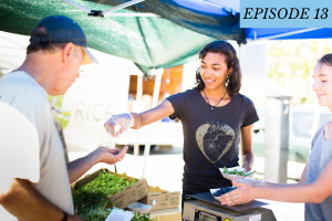 Episode 13 featured image: Students weigh and hand out fresh vegetables