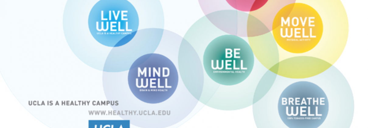 UCLA is a healthy campus initiatives: Live Well, Mind Well, Be Well, Move Well, Breathe Well, and Eat Well.