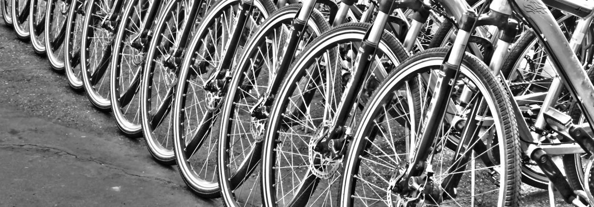 A line full of bicycles.