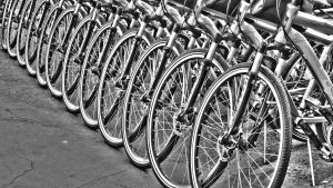 A line full of bicycles.