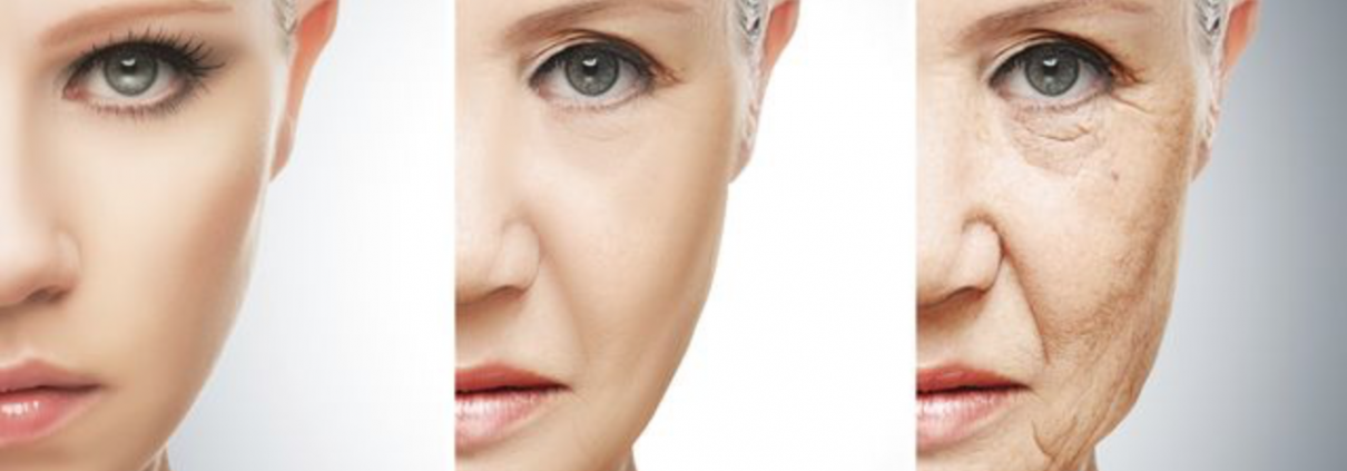 The process of a woman aging in three images.