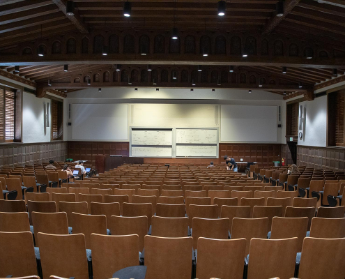 Almost empty UCLA Hall with only a few students inside