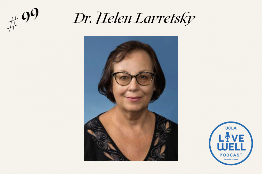 portrait of Helen Lavretsky, her name above her photo, episode #99 in the top lefthand corner